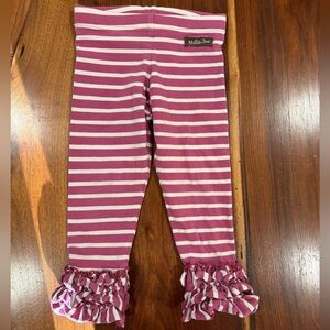 Matilda Jane Raspberry and White Striped Ruffled Leggings Size 2T